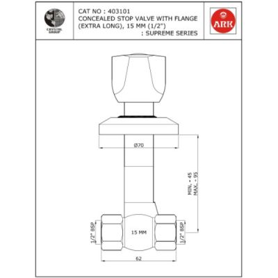 ARK Supreme Standard Chrome Finish 15mm 1/2Inch Extra Long Concealed Stop Cock Body 403101