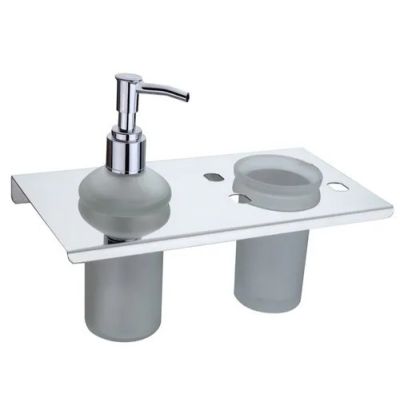 Azaro Chrome Finish Modren Liquid Soap Dispenser Cum Tumbler HolderAZARO-MOD-LSD-109