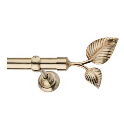 Chitra Rash Leaf Curtain Finials with Support - Antique Brass Finish Per Pair