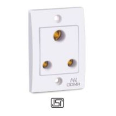 Cona Wawa Slim 6A 3 Pin White Socket Cona-9016