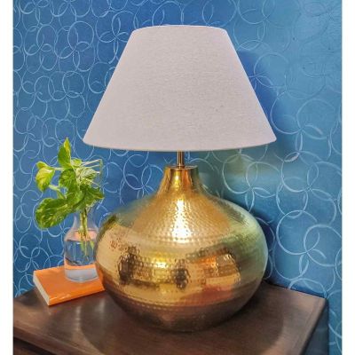 Divine Trend Large Metal Hammered Table Lamp With Shade DTT-LMH508BE-Beige-Copper-Antique