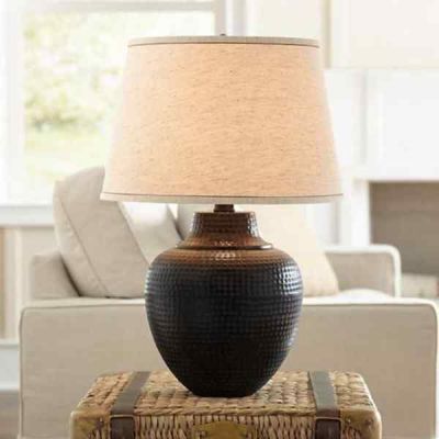 Divine Trend Metal Hammered Table Lamp With Shade DTT-MH517CATD-Green-Antique