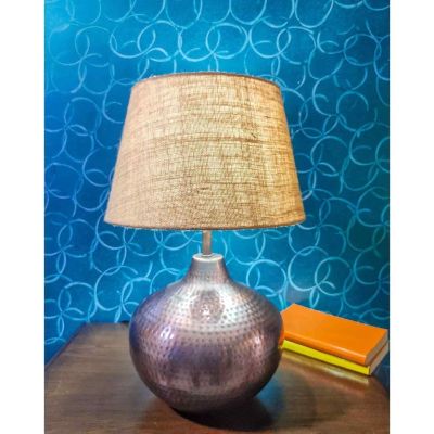 Divine Trend Small Metal Hammered Table Lamp With Shade DTT-SMH506CAE-Beige-Green-Antique