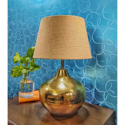 Divine Trend Small Metal Hammered Table Lamp With Shade DTT-SMH505BE-Beige-Polished-Nickel