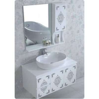 Elegant Casa PVC Bathroom Cabinet with Mirror and Shelf+Side Cabinet-PVC-203