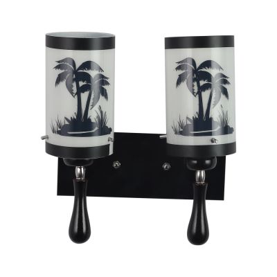 Eliante Black Metal Wall Light Printed White Glass-8933-2W