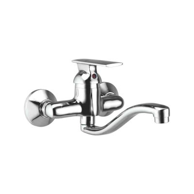 Cera Titanium Single Lever Sink Mixer Wall Mounted With 180mm Swivel Spout Connecting Legs & Wall Flange-Chrome-F1003531