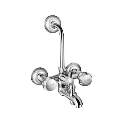 Cera Ocean Quarter Turn 3 in 1 Wall Mixer with Arrangement for both Telephonic & Overhead Shower with Bend Pipe-F2006403