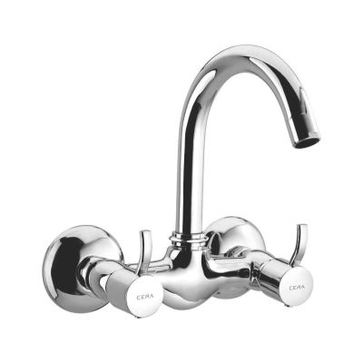 Cera Crayon Quarter Turn Wall Mounted Sink Mixer with 6.5Inch Long Swivel Spout-Chrome-F2008501