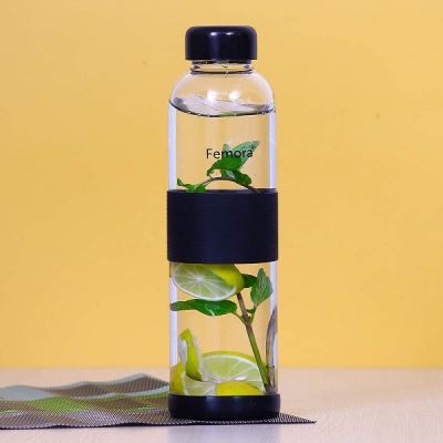 Femora Transparent 500ml Borosilicate Glass Water Bottle