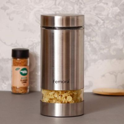 Femora Silver 1300ml Clear Glass Steel Metallic Jar