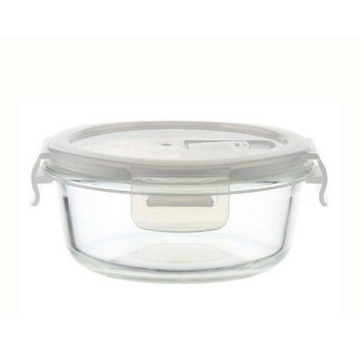 Femora Transparent 380ml Borosilicate Glass Round Container with Air Vent Lid
