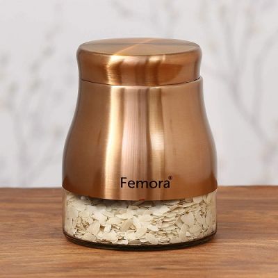 Femora Gold 900ml Metallic Steel Glass Jar