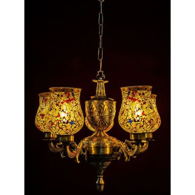 Fos Lighting Traditional 5 Light Brass & Unique Glass Chandelier-40W-CH000172