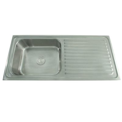 Futura Dura Single Bowl Sink With Drain Board-45x20x8Inch-Satin-DURA-45x20x8Inch