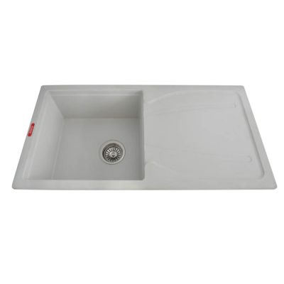 Futura Natural Quartz Single Bowl Sink With Drainer-34x17x8Inch-Natural Quartz-FS-3417NQ-WHI