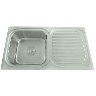 Futura Dura Single Bowl Sink With Drain Board-36x19x8Inch-Satin-FU-SQ-DSB-DB-STN-2
