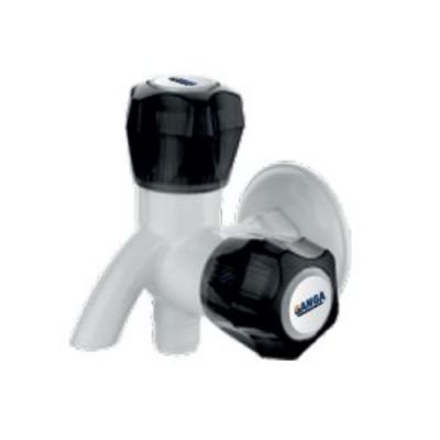 Ganga Crystal Collection 15mm White PTMT 2 Way Bib Cock With Wall Flange Ganga-205