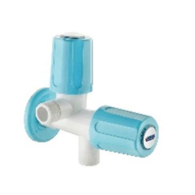 Ganga Standard Collection 15mm Blue PTMT 2 Way Angle Cock With Wall Flange Ganga-409-B