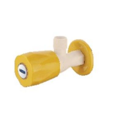 Ganga Fancy Collection 15mm Ivory & Yellow PTMT Angular Stop Cock With Wall Flange Ganga-603-IY