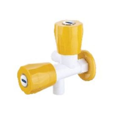 Ganga Fancy Collection 15mm Yellow PTMT 2 Way Angle Cock With Wall Flange Ganga-608-Y