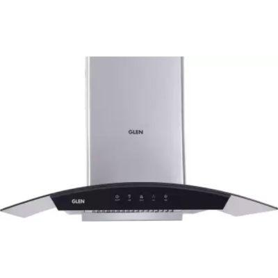 Glen 70cm 1000m3/hr Push Button Control Sleek Designer Hood With Curved Glass Kitchen Chimney - Silver - CH6061SS70X750BF