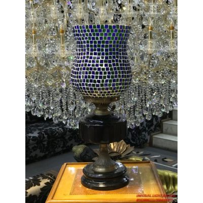 Imperial Panama Black Base Dark Blue Brass Glass 40W Table Lamp-BGL-DBL