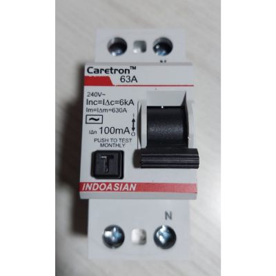 Indoasian Caretron 25A RCCB 100mA White Double Pole Circuit Breakers with Fuses -810153