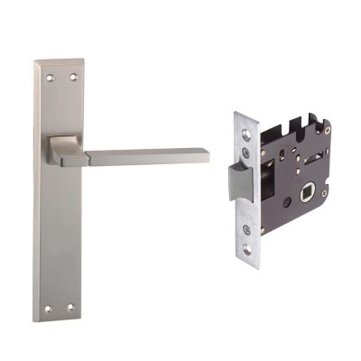 IPSA Iris Kafe Mortise Lever Door Handle Lockset On 8 Inch Plate for Kitchen & Bathroom - Stainless Steel Finish - 14480