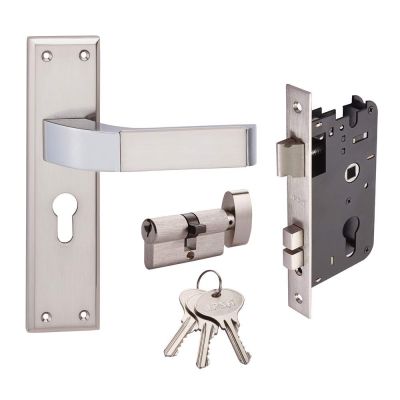 IPSA Iris Jade Mortise Door Handle On 8 Inch Plate with One Side Computer Key & Knob Cylinder and Lockbody - Chrome Plated Silver (CPS) Finish - 7442