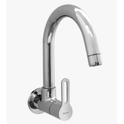 Kerovit Curve Chrome Finish Wall Mounted Sink Cock
with Swivel Spout & Flange KB1711025