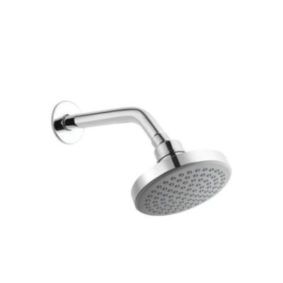 Kerovit 4Inch Chrome Finish Single Function Round Overhead Shower (ABS) With 8Inch SS Shower Arm & Flange KA550011