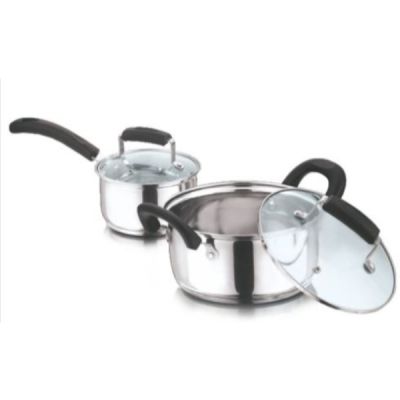 Kitchen Essentials 2Pcs Premium Cook & Serve Set-Casserole & Sauce Pan With Glass Lid-Induction Friendly-KHPL-PCSS-2-16-17