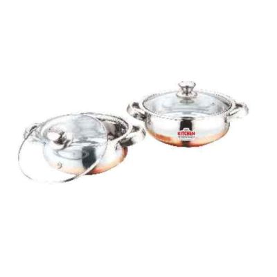 Kitchen Essentials Gift Box Item 2Pcs Plain Bottom Handi With Glass Lid-Biryani Bowl-W/O Copper-16/18cm-KK-FB-BB-SET2