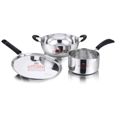 Kitchen Essentials White Alumnium 3Pcs Set-Sauce Pan/Kadai & Tawa-Induction Friendly-16/22/26cm-KK-IB-ALM-3PC-SET