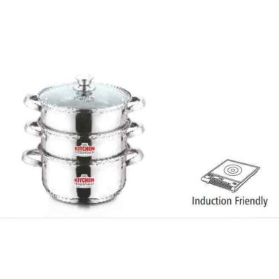 Kitchen Essentials Gift Box Item Induction Bottom Modak/Momo Maker 3 Tier With Glass Lid-20cm-KK-IB-MM-3T-20