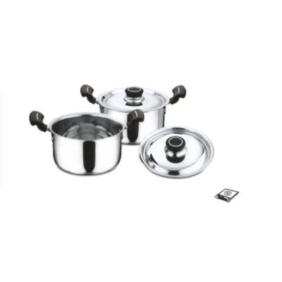 Kitchen Essentials 4Pcs Stainless Steel Shimmer Cookware Set-Casserole-Black Handle-KK-SMR-BLK-SET-4P-1616
