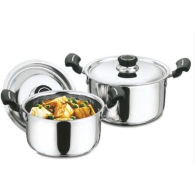 Kitchen Essentials 4Pcs Stainless Steel Shimmer Cookware Set-Casserole-Black Handle-KK-SMR-BLK-SET-4P-1618