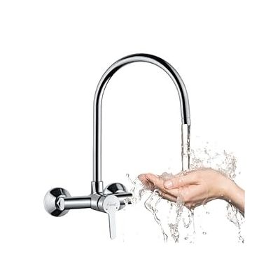 Leo Touch A Chrome Finish Heavy Sink Mixer Wall Mounted with Extended Long Brass Spout LEO-LSA-WS-1304