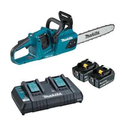 Makita 18Vx2 LXT Brushless Cordless 14Inch Chain Saw Captive Nuts Type With 2x5.0Ah Batteries & Dual Port Charger-1100W-3940 FPM-DUC355PT2