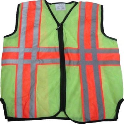 Metro Safety Jacket 90 GSM with Full Fancy 1inch Tape H Shape with Zip Closer-SJ1406-Green & Orange