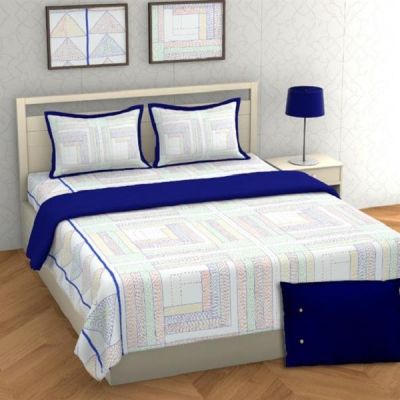 M R Textiles 108x108 Inch Printed Double Bedsheet with Pillow Cover 001