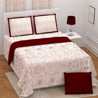 M R Textiles 108x108 Inch Printed Double Bedsheet with Pillow Cover 003