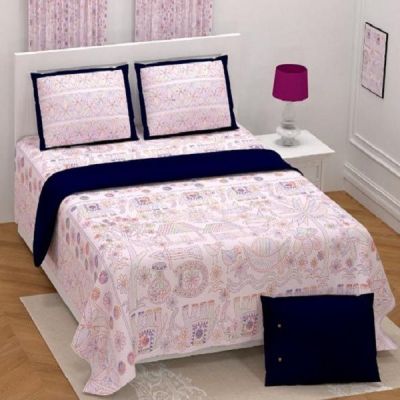 M R Textiles 108x108 Inch Printed Double Bedsheet with Pillow Cover 006