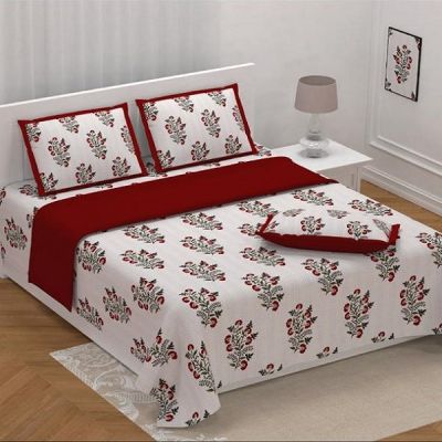 M R Textiles 108x108 Inch Printed Double Bedsheet with Pillow Cover 008