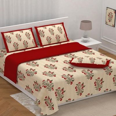 M R Textiles 108x108 Inch Printed Double Bedsheet with Pillow Cover 009