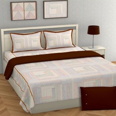 M R Textiles 108x108 Inch Printed Double Bedsheet with Pillow Cover 010