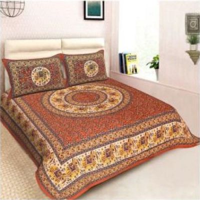 M R Textiles 90x100 Inch Printed Double Bedsheet with Pillow Cover (1+2) 038