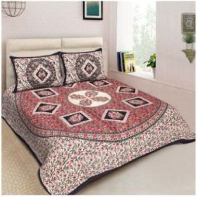 M R Textiles 90x100 Inch Printed Double Bedsheet with Pillow Cover (1+2) 039