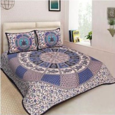 M R Textiles 90x100 Inch Printed Double Bedsheet with Pillow Cover (1+2) 040